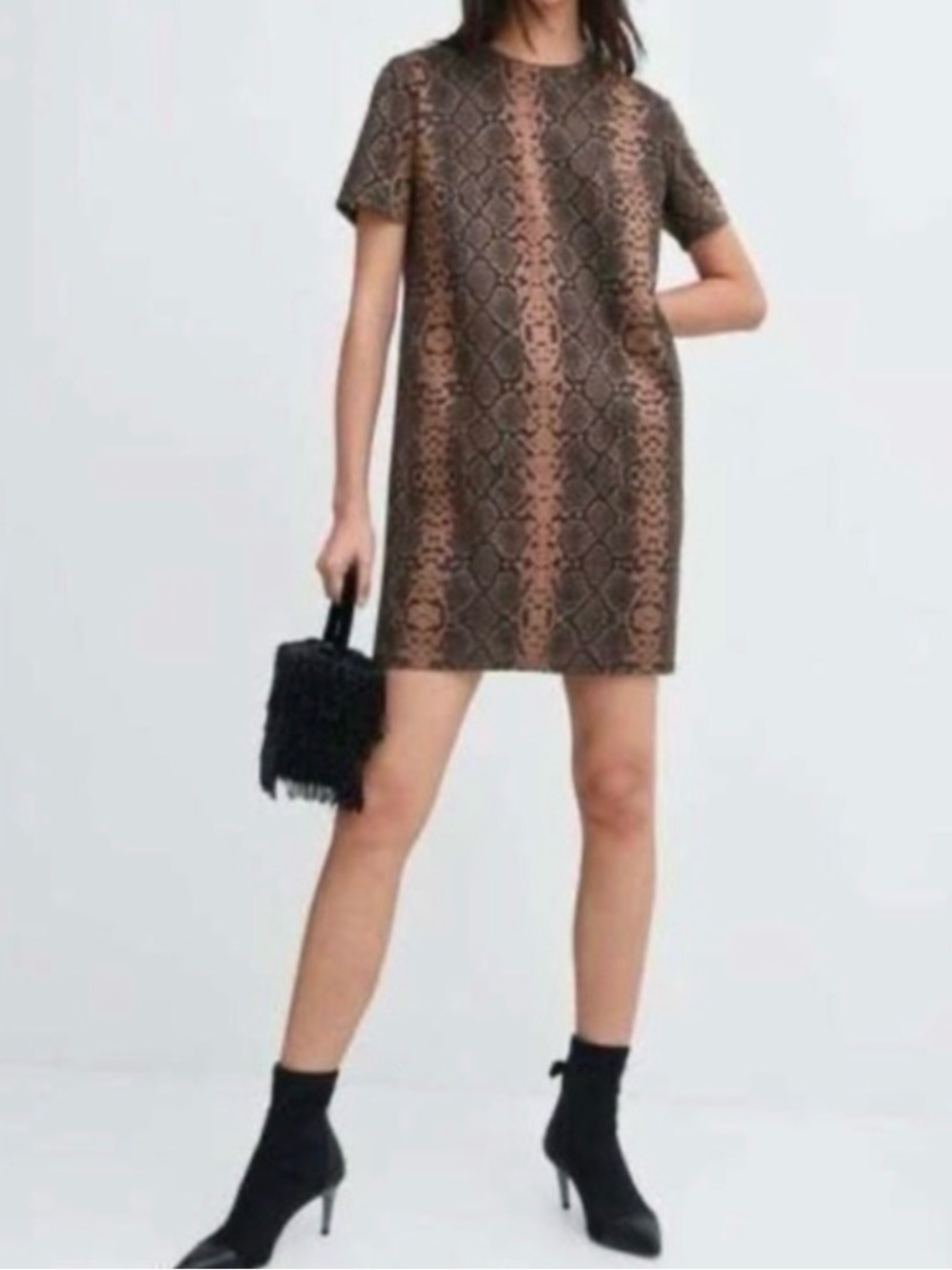 Zara Brown and Black Snake-Print Mini Dress